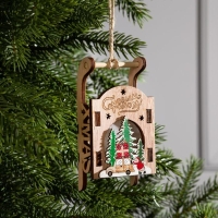 Ёлочная игрушка &laquo;Сани с Дедом Морозом и машиной&raquo;, от батареек, свечение RGB