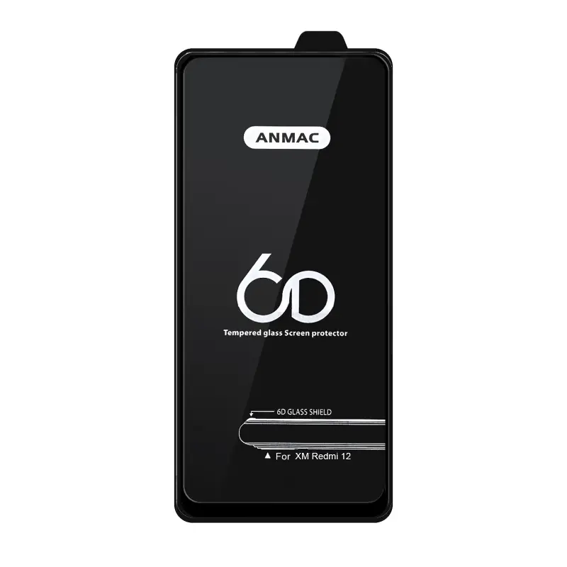 Защитное стекло XM Redmi 12 Anmac 6D Black без упаковки Арт.1137177 (10 шт./уп.)