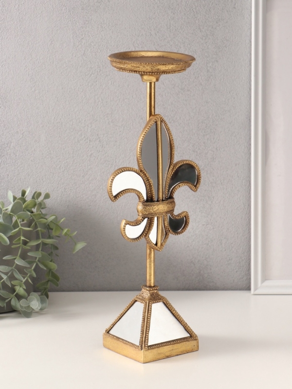 Подсвечник полистоун на 1 свечу "Зеркальная геральдическая лилия" 14х11х38,5 см