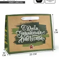 Пакет подарочный крафтовый &laquo;23 февраля&raquo;, MS 18 х 10 х 23 см