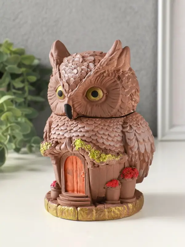 Шкатулка для украшений с крышкой &laquo;Сова Теремок&raquo;, 15&times;10 см, гипс, коричневый с росписью