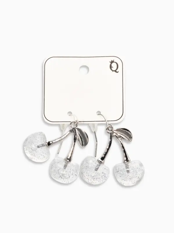 Серьги "Вишенка" блёстка, цвет прозрачный белый в серебре