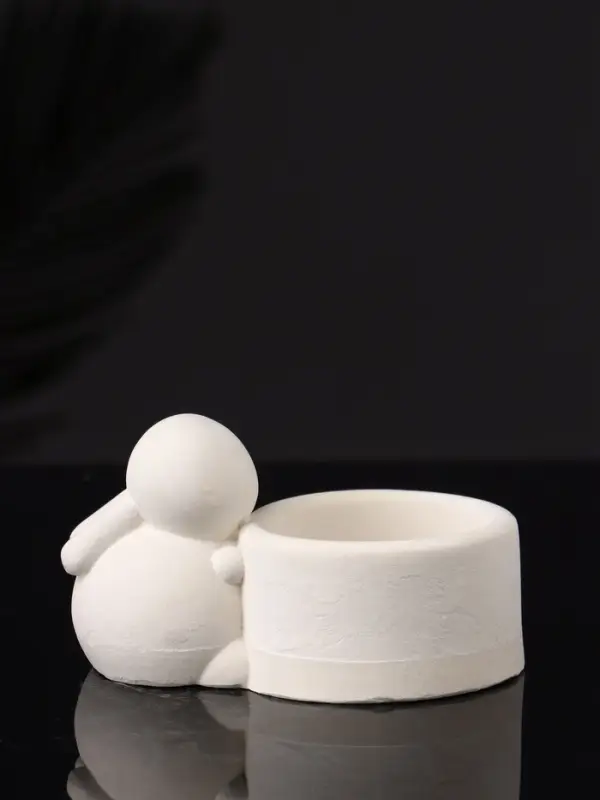 Подсвечник "Заяц с чашей" 8х6х4 см, натуральный, гипс