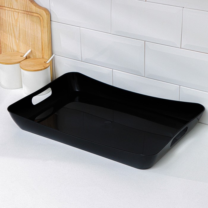 Поднос с ручками, 42,2&times;28,2&times;5,2 см &laquo;Рондо&raquo;, цвет черный