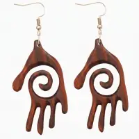 Серьги " Ладонь со спиралью" дерево соно