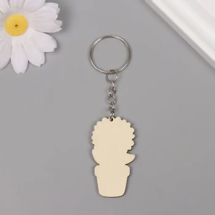 Брелок для ключей на кольце &laquo;Подсолнух в горшке&raquo;, дерево, 4.6&times;2.5&times;0.3 см