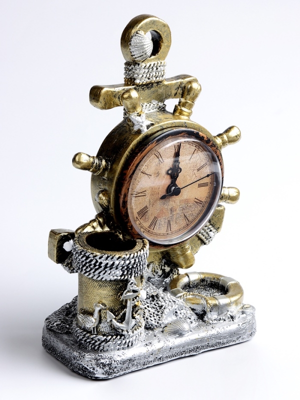 Часы настольные интерьерные, &laquo;Штурвал&raquo; на батарейках,  13.5&times;7.5&times;20.5 см, d-8 см