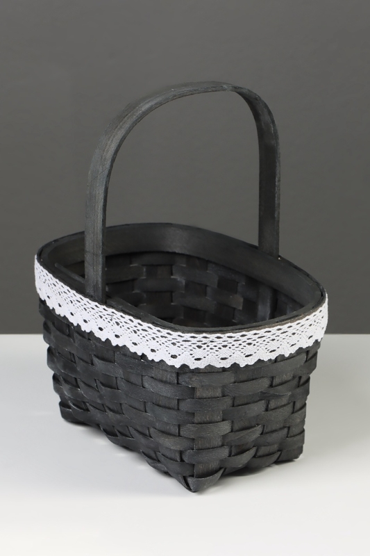 Корзина плетёная, с кружевом, 22&times;17&times;11 см, ручка h=16 см, ива, серая