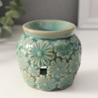Аромалампа керамика "Ромашки" тёмно-зелёная 7х7х6,8 см