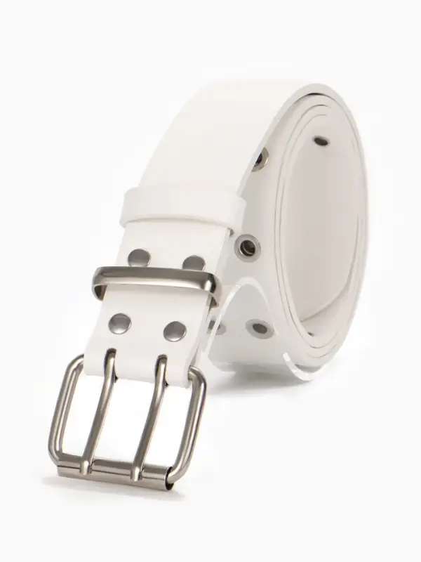 Ремень жен 06-01-02-02, Сент1125,  3,5*0,2*105 см, пряжка металл, 2 прок, люверсы, бел