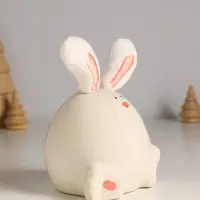 Сувенир керамика, текстиль "Зайчик круглый" белый 9х9,5х12 см