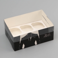 Коробка для 6 капкейков с прозрачной крышкой, "Мужской дляарок", 23 &times; 16 &times; 10 см, кондитерская упаковка