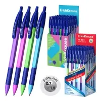 Ручка шариковая автоматическая ErichKrause R-301 Neon Matic & Grip, узел 0.7 мм, чернила синие, резиновый держатель, корпус МИКС (4 цвета)