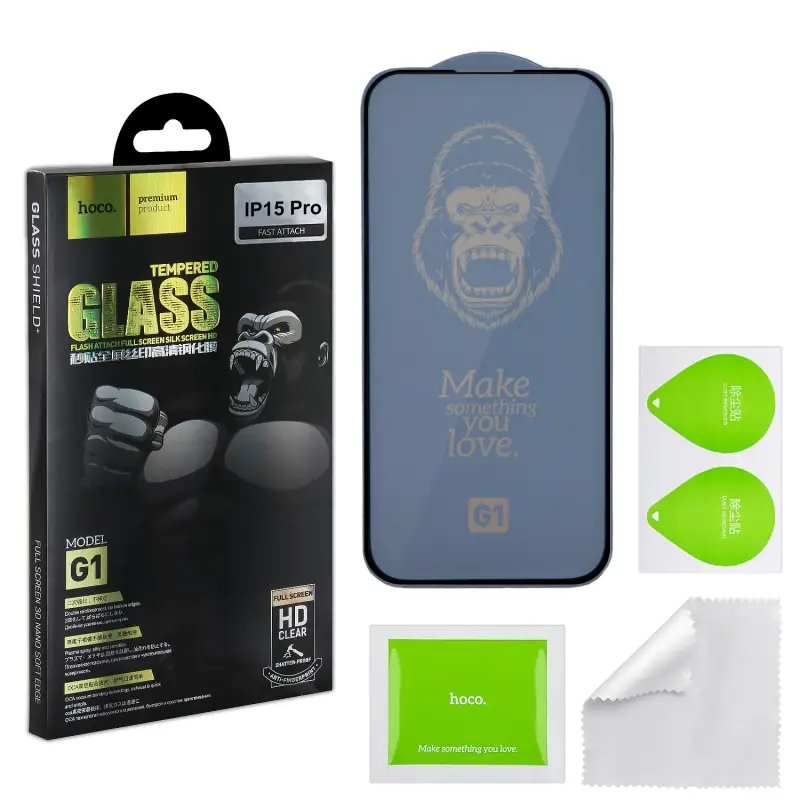 Защитное стекло iPh 15 Pro Full Screen G1 HOCO черное