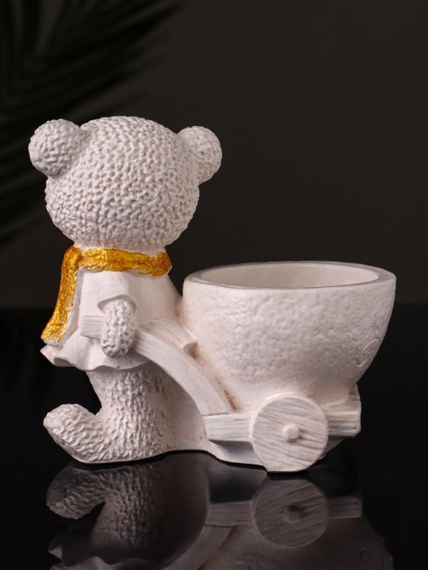 Кашпо "Медведица с тележкой" 10х10х6 см, слоновая кость