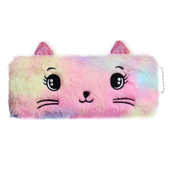 Пенал школьный меховой на молнии Calligrata "Кошечка", микс