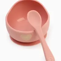 Тарелка детская на присоске и ложка, розовый, Mum&Baby