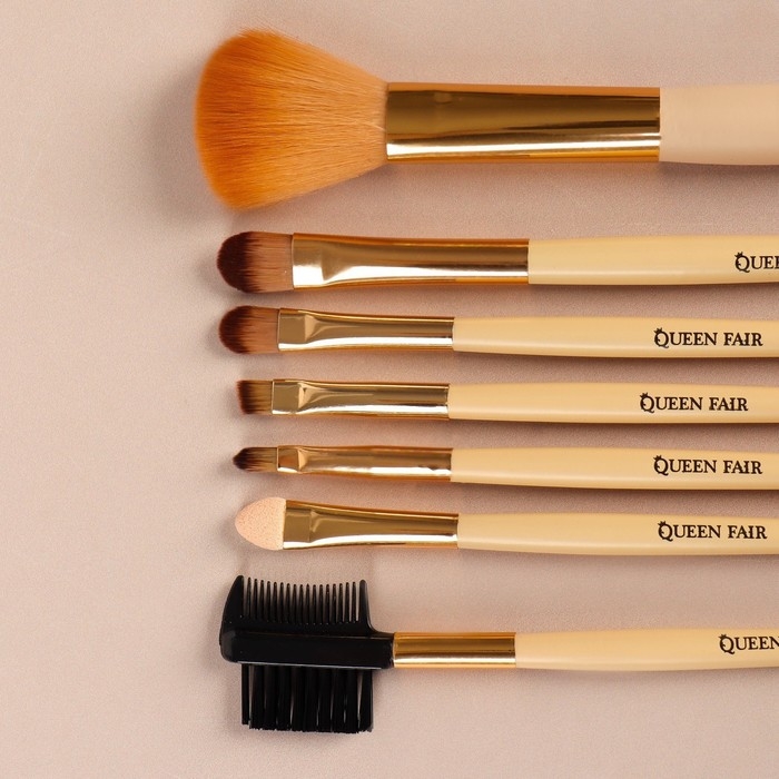 Набор кистей для макияжа &laquo;Орнамент&raquo;, 7 предметов, чехол на кнопке, цвет чёрный/бежевый