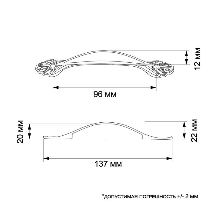 Ручка-скоба ТУНДРА PC176, м/о 96 мм, цвет медь, 4 шт
