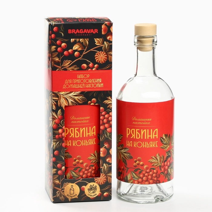 Подарочный набор для приготовления настойки &laquo;Рябина на коньяке&raquo;, набор трав и специй 20 г., бутылка 500 мл., инструкция
