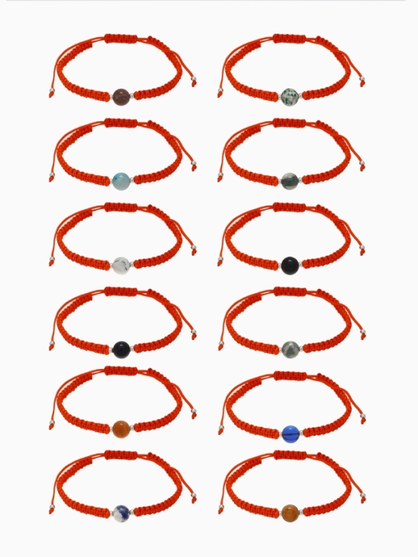 Браслет-оберег &laquo;Красная нить&raquo; шар №8 (неделимая фасовка 12 шт., цена за шт.), цветной в серебре
