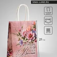 Пакет подарочный крафт, &laquo;Весна!&raquo;, 15&times;8&times;21 см