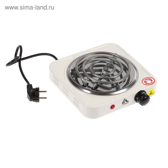 Плитка электрическая Luazon LHP-001, 1 конфорка, 1000 Вт, нагреватель спираль, белая