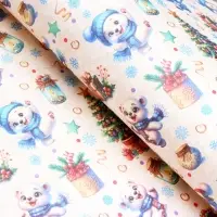 Бумага упаковочная новогодняя "Весёлый мишка", белый крафт, 80 г/м2 , 50 х 70 см.