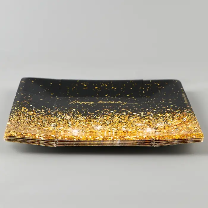 Тарелка одноразовая бумажная квадратная Happy Birthday, 21 см