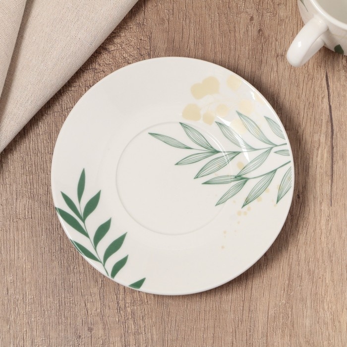 Чайная пара керамическая &laquo;Листья&raquo;, 200 мл, цвет белый