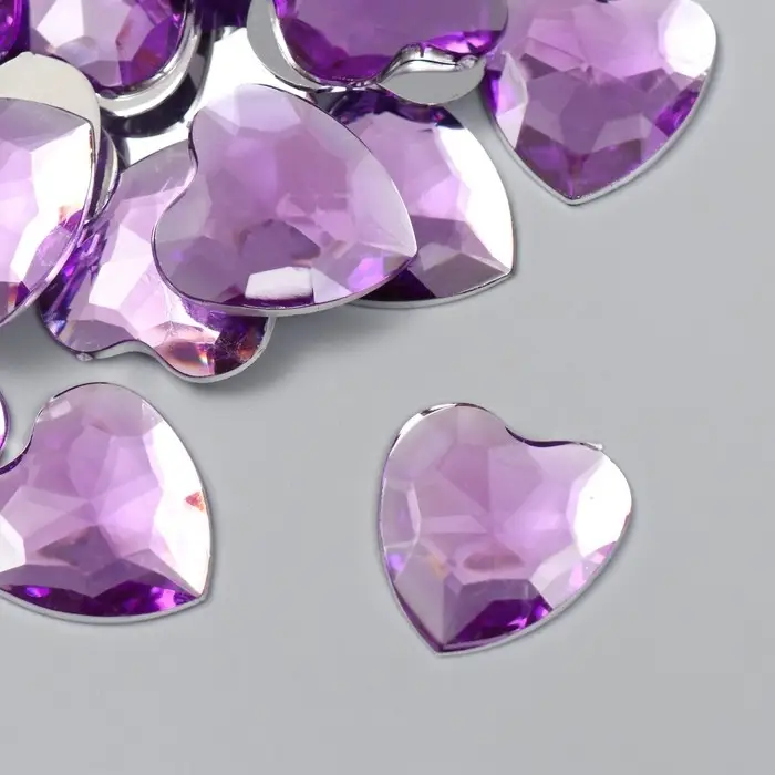 Декоративные элементы для творчества &laquo;Арт Узор. Стразы сердце. Сиреневый&raquo;, набор 30 шт., пластик, 2.5&times;2.5 см