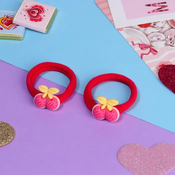 Резинки для волос &laquo;Мелодия&raquo;, набор 2 шт., вишенки, 3.5 см, розовые