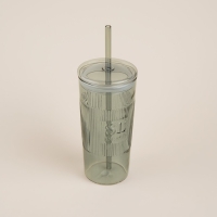 Стакан стеклянный с силиконовой трубочкой SL Home &laquo;Идиллия&raquo;, 650 мл, 8,5&times;24 см, цвет зелёный