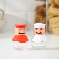 Набор для специй из стекла на подставке &laquo;Поварёнок&raquo;, 2 предмета: солонка, перечница, цвет МИКС