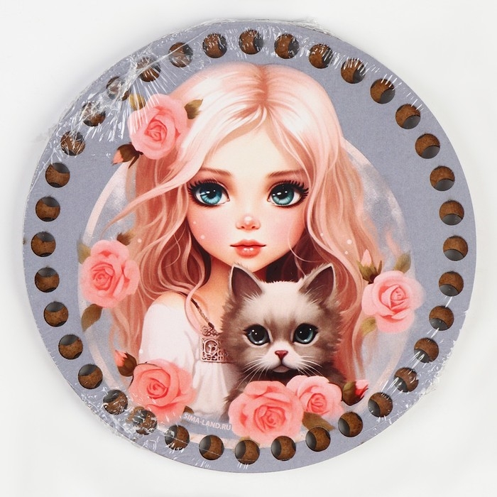 Донышки для вязания 2 в 1 &laquo;Девочка с котенком&raquo;, круг 15 см, хдф 3 мм