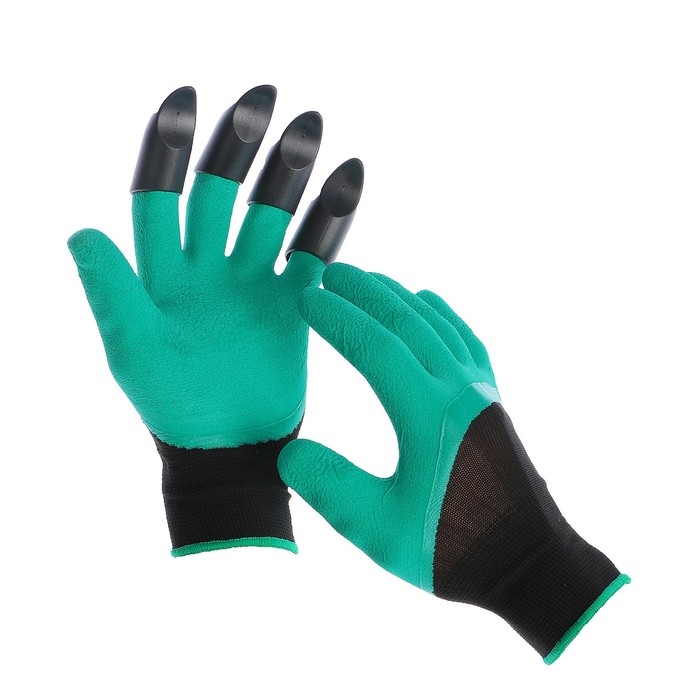 Перчатки садовые, нейлоновые &laquo;Землеройки&raquo;, с латексной пропиткой, с когтями, зелёные, Greengo