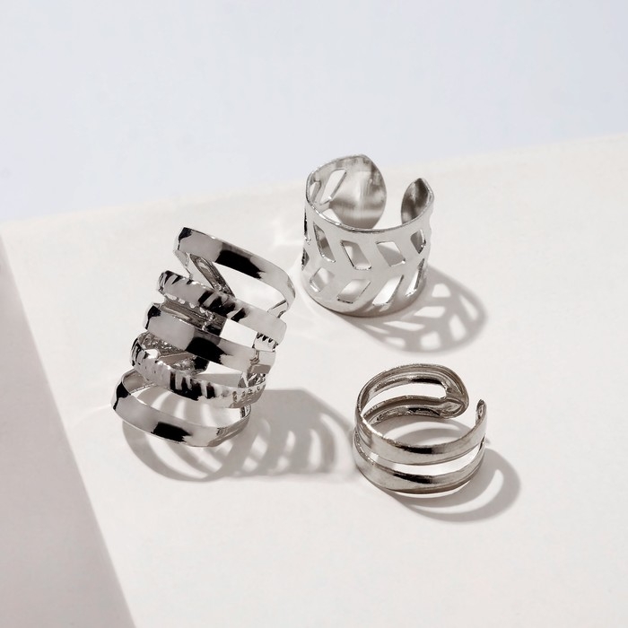 Серьги &laquo;Каффы&raquo; набор 3 шт., линии, цвет серебро