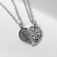 Новый год! Кулоны &laquo;Неразлучники&raquo; сердечко, цвет серебро, 45см