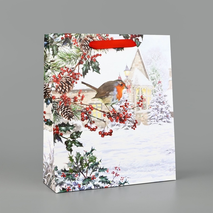 Пакет подарочный новогодний ламинированный &laquo;Зимнее утро&raquo;, M 30 х 26 х 9 см, Новый год