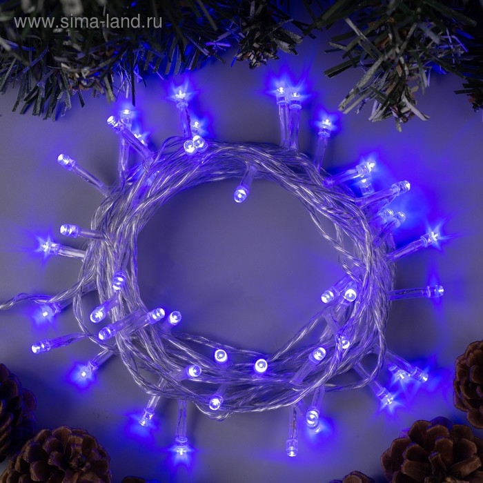Гирлянда &laquo;Нить&raquo; 5 м, IP20, прозрачная нить, 50 LED, свечение синее, 8 режимов, 220 В