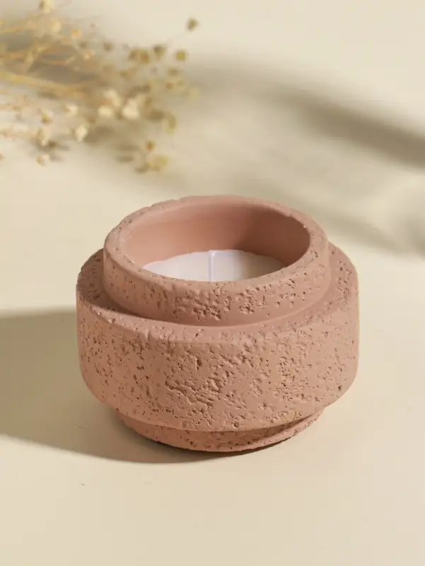 Свеча в вулканическом подсвечнике "Цилиндры" розовая 8,1х8,1х5,4 см