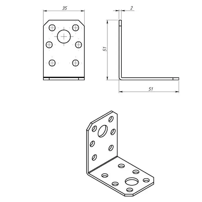Уголок крепёжный 50 х 50 х 35 х 2 мм, ГОЦ