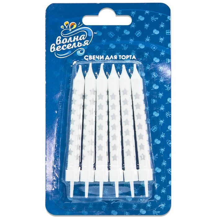 Набор свечей для торта &laquo;Серебряные звезды&raquo;, белый металлик, 7.5 см, 6 шт.