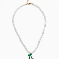 Кулон на жемчужной нитке "Вишня", цветной