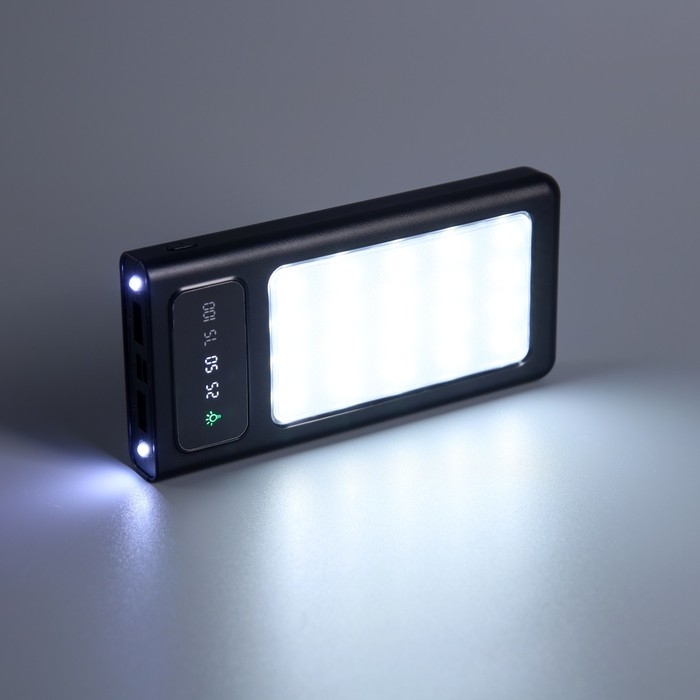 Внешний аккумулятор 485, 10000 мАч, кабели Type-C/Lightning/MicroUSB, фонарь, чёрный