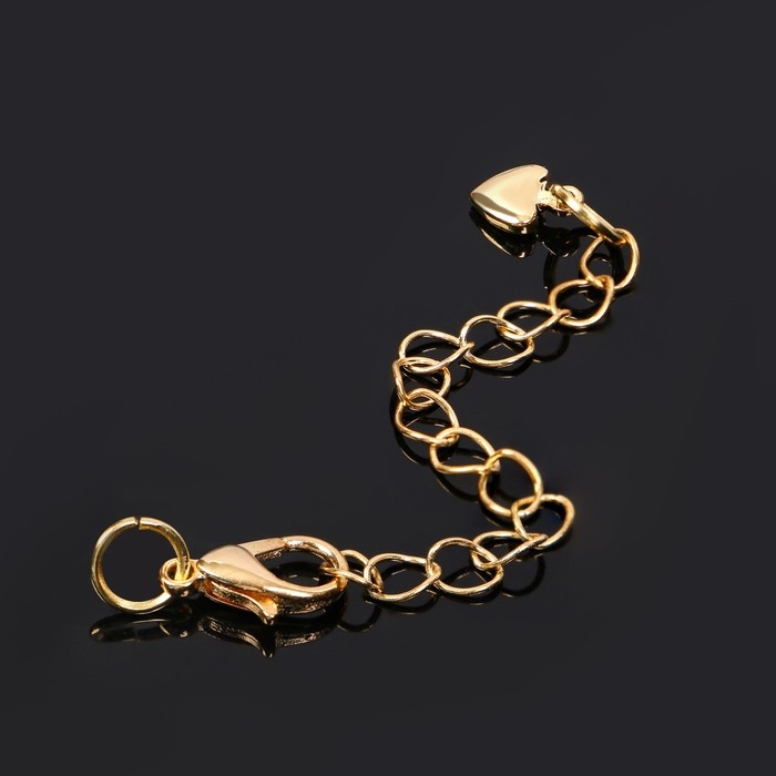 Замок-карабин родированный 1,2 &times; 0,5 см &laquo;Сердечко&raquo; с удлинителем 5,5 см, цвет золото