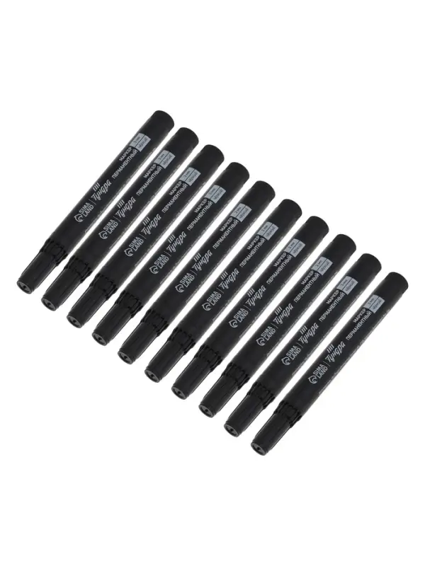 Маркер перманентный ТУНДРА, черный, ширина линии 3 мм, 10 шт.