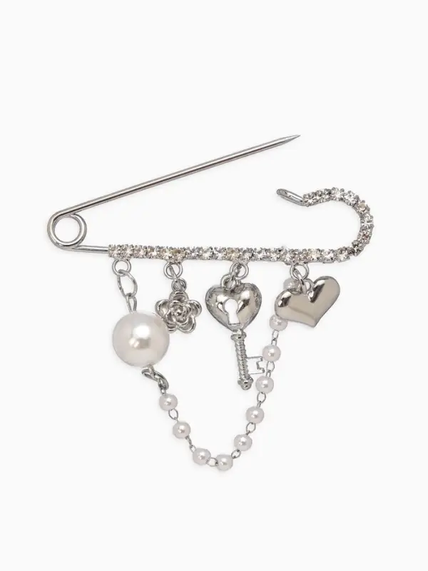 Булавка "Ключик от сердца", l=6.5, цвет белый в серебре