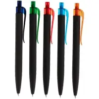 Ручка шариковая Prodir QS01 PRT-T Soft Touch, черная с голубым