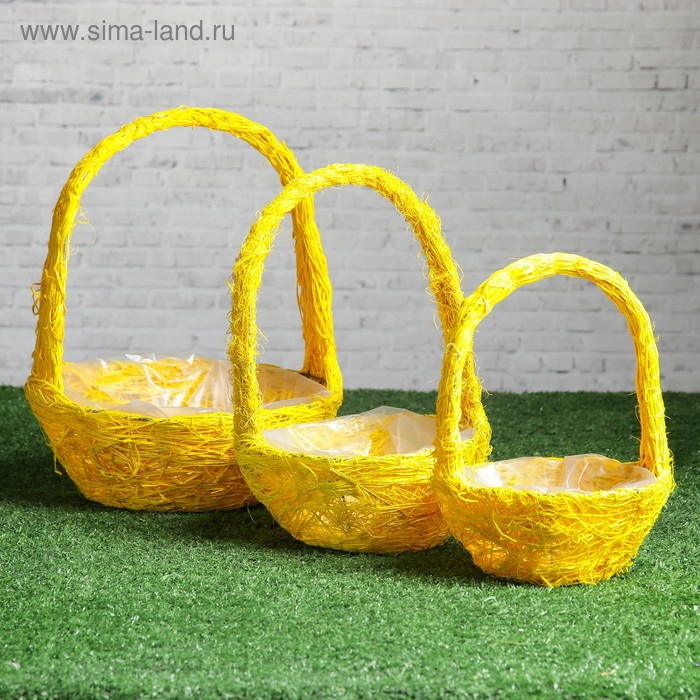 Набор корзин &laquo;Солнышко&raquo;, 3 шт, 25&times;10/32 см, 20&times;9/28 см, 17&times;8/23 см, ротанг, сизаль